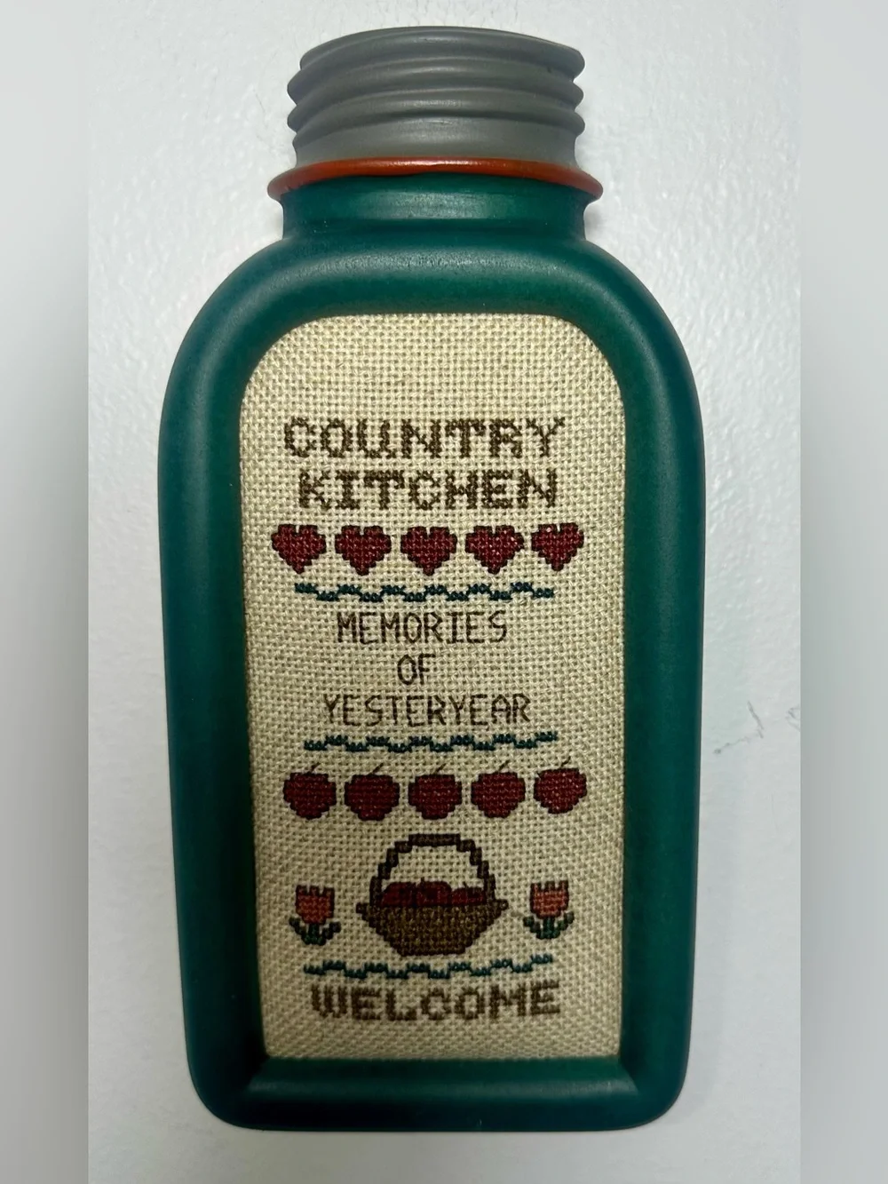 Vintage Country Kitchen Memories Wall Accent - Cross stitch Green Apples 9 x 4.5